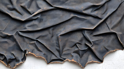 Obraz premium Crumpled black fabric with textured surface and frayed edges