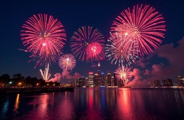 festive beautiful fireworks over the city, celebrate