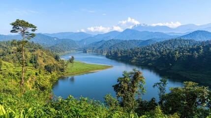 Naklejka premium Serene River Valley Landscape
