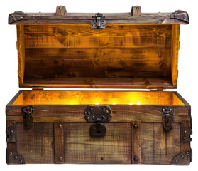 PNG Open wooden chest treasure vintage glowing.