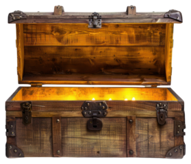 PNG Open wooden chest treasure vintage glowing.