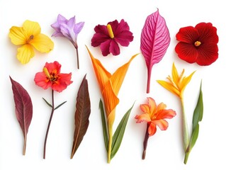Obraz premium A collection of vibrant and colorful tropical flowers, sharp petals, and lush details