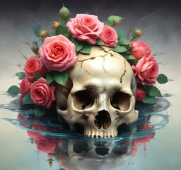 Illustration of human skull with roses.