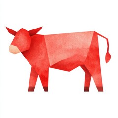 Whimsical watercolor red cow art farm landscape digital illustration rural setting creative perspective, Chinese concept, isolated on white background