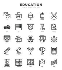 Vector icons set of Education. Lineal style Icons.