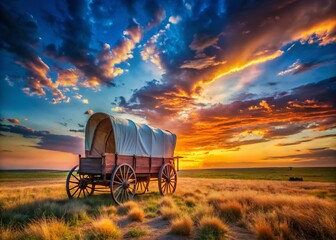 Low Light American Prairie Wagon, Vintage Photography, Retro Americana