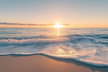 Obraz premium Serene sunrise over gentle ocean waves at the shore capturing tranquility and beauty peaceful environment aesthetic viewpoint for nature photography