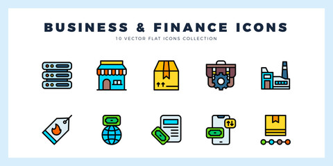 10 Business and Finance Lineal Color icons pack. vector illustration.