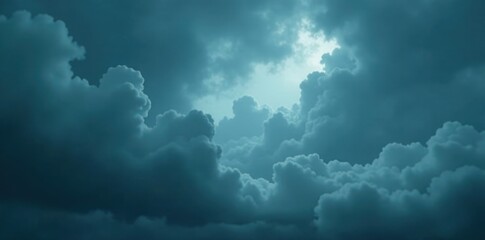 Obraz premium White fog creeping through black storm clouds, ominous scene , nature, overcast, monochrome