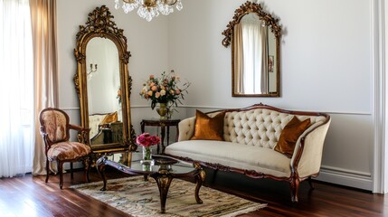 Elegant living room featuring vintage furniture and decor.