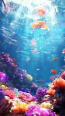 Vibrant underwater reef teeming with colorful marine life in crystal clear waters