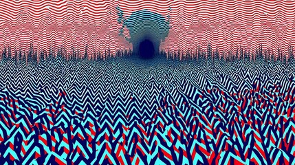 Abstract retro design with zigzag stripes in bold primary colors and contrasting dark accents, evoking nostalgic vibes