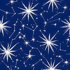 Fototapeta premium Starry night pattern with white stars on deep blue background