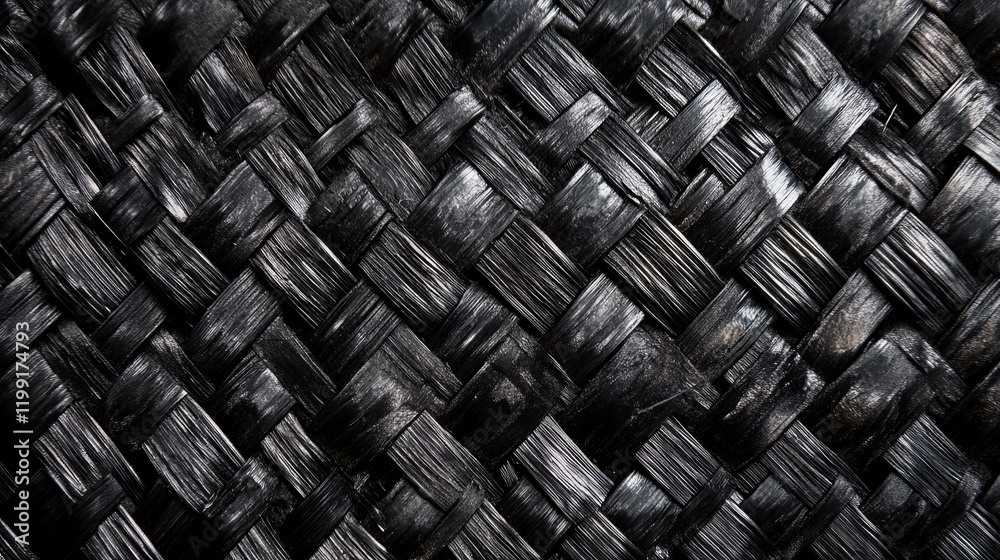 Poster Black woven texture background. Close up of intricate weaving pattern.
