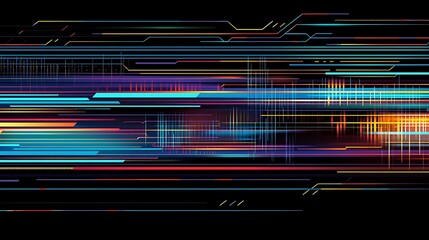 Horizontal striped pattern with a mix of bright 90s hues, including turquoise, magenta, and gold, overlaid with grainy texture