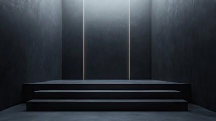 A sleek black gradient texture forms a minimalist backdrop for showcasing products in a dark room. -