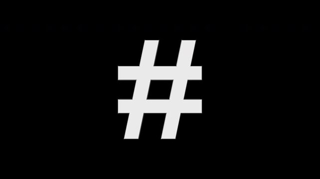 Symbol sign Hash tag 3d animation on black background. 4K