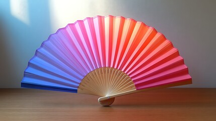 Colorful Handheld Fan On Wooden Surface