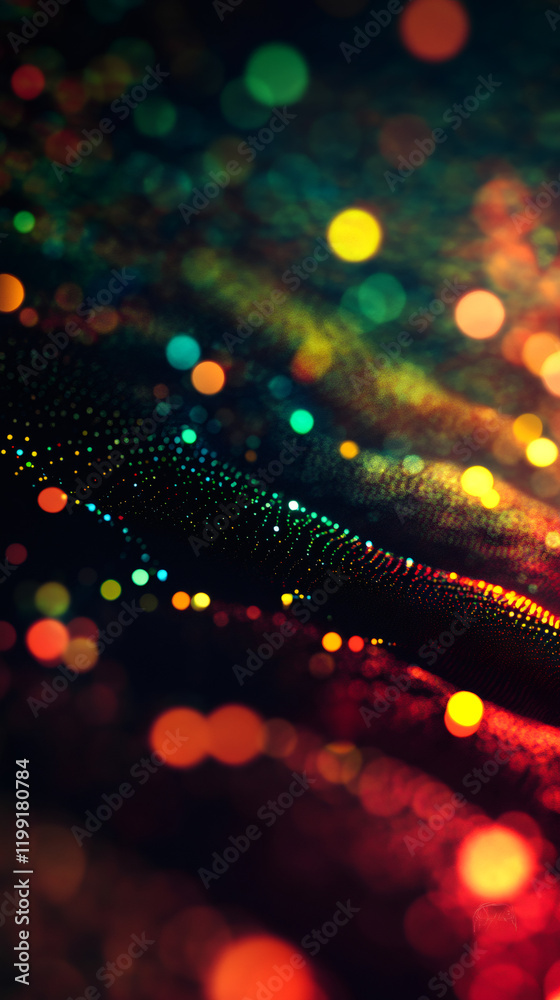 Leinwandbilder Abstract background with colorful bokeh lights illuminating a wavy textured surface, creating a vibrant and dynamic visual effect