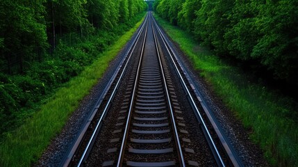 Obraz premium Railroad Tracks Through Lush Green Forest