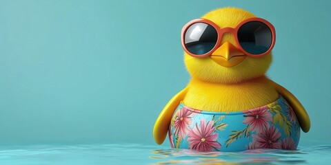 Fototapeta premium Adorable Chick in Summer Swimwear: A Fun 3D Render