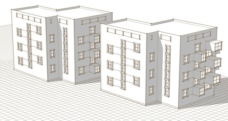 urban architecture with consoles 3d illustration