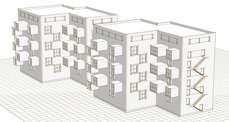 urban architecture with consoles 3d illustration