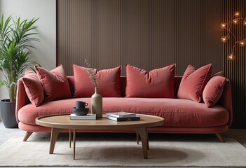 Modern Commercial Furniture Set Featuring Chenille Sofa, Coffee Table with Oversized Cushions, Petal-Shaped Seating for Comfort and Style