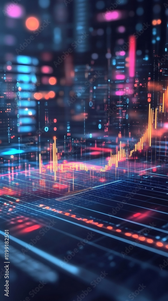 Aufkleber increasing financial chart bars representing growing investment profits in a digital environment wit