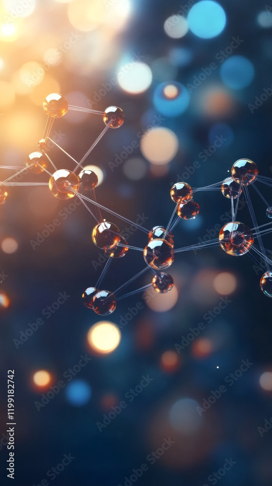 Aufkleber Glass molecules forming a network on a blurred background with bokeh effect represent innovation, technology, science, and chemistry