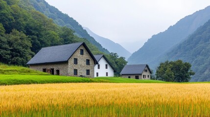 Obraz premium Stone Houses in a Mountain Valley