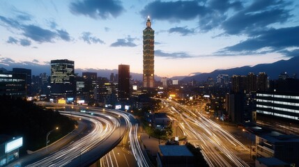 Fototapeta premium Night City Lights and Traffic