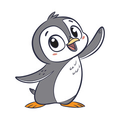 Hand Drawing Cartoon Cute Penguin Illustration in flat style