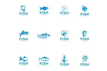 Set of Fish logo vector template. Fish and hook logo design inspiration