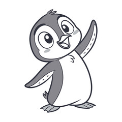 Hand Drawing Cartoon Cute Penguin Illustration in flat style