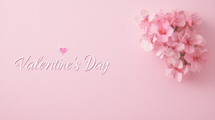 A soft pink backdrop cradles a delicate heart adorned with vibrant flowers, symbolizing love and beauty on this enchanting Valentine's Day.