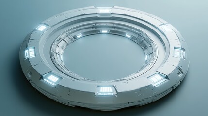 Futuristic Circular Structure with Glowing Lights in Minimalist Design