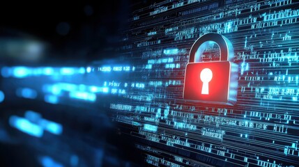 digital privacy lock on data background symbolizes security and protection. This represents importance of safeguarding information in digital age