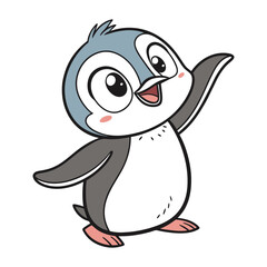 Hand Drawing Cartoon Cute Penguin Illustration in flat style