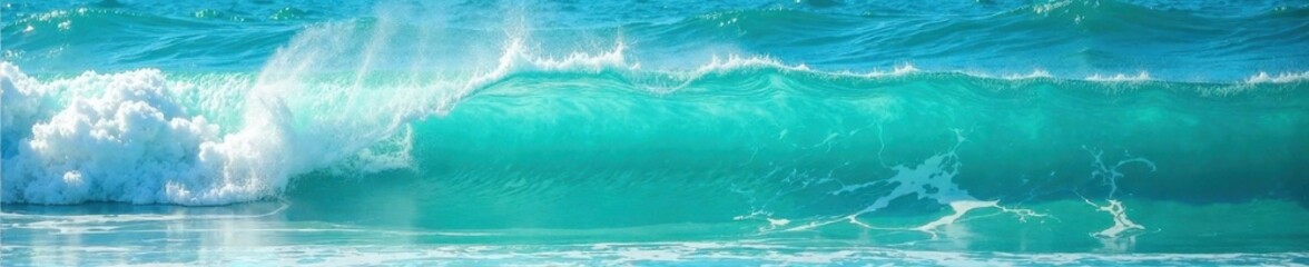 Shimmering turquoise ocean waves, white foam crests , beach, foam, blue water
