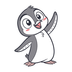 Hand Drawing Cartoon Cute Penguin Illustration in flat style
