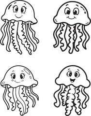 Cute Cartoon Jellyfish Vector Illustrations