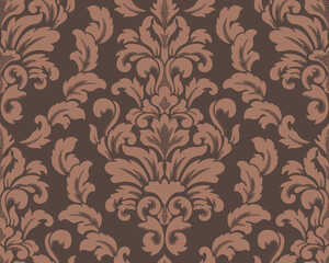 Damask Mocha Mousse seamless pattern element. Vector classical luxury old fashioned damask ornament, royal victorian seamless texture for wallpapers, textile. Vintage floral baroque template.