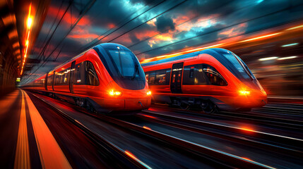 Fototapeta premium High-Speed Train: Futuristic Rail Travel. Dynamic Motion Blur. Modern Transportation Technology.