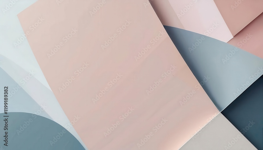 Poster abstract pastel geometric composition with soft curves and angular shapes in muted blue and beige tones, ideal for minimal decor or branding