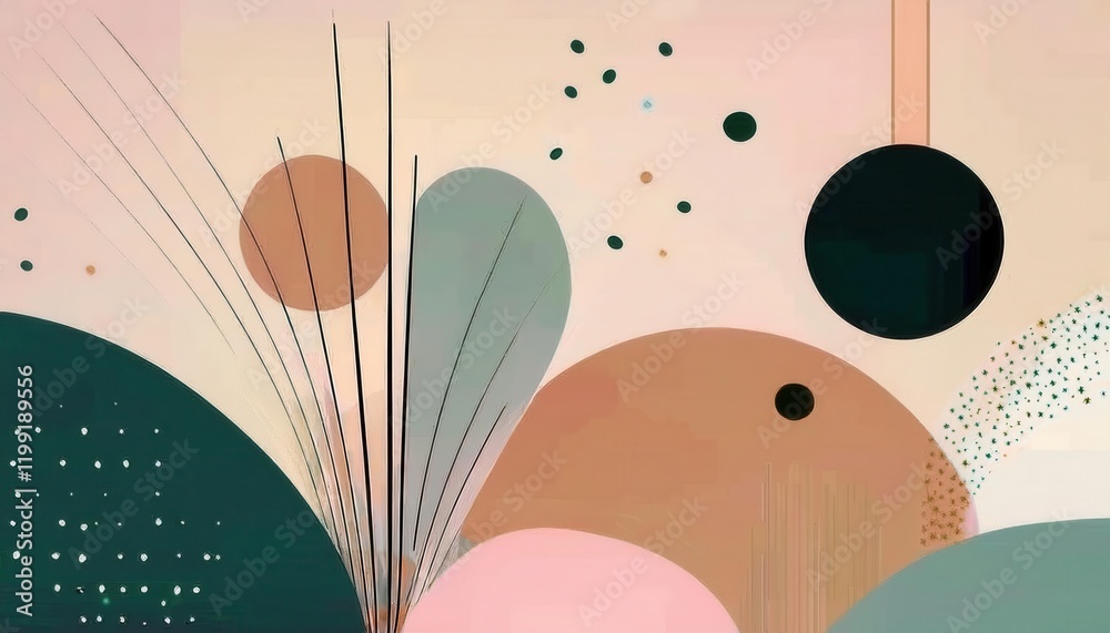 Aufkleber abstract earthy tone composition with overlapping geometric shapes, muted circles, and flowing curve