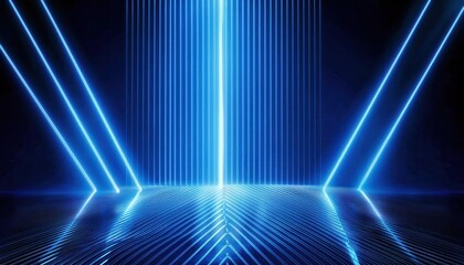 futuristic glowing blue light beams converging in symmetrical geometric patterns, ideal for technology and sci-fi themed designs