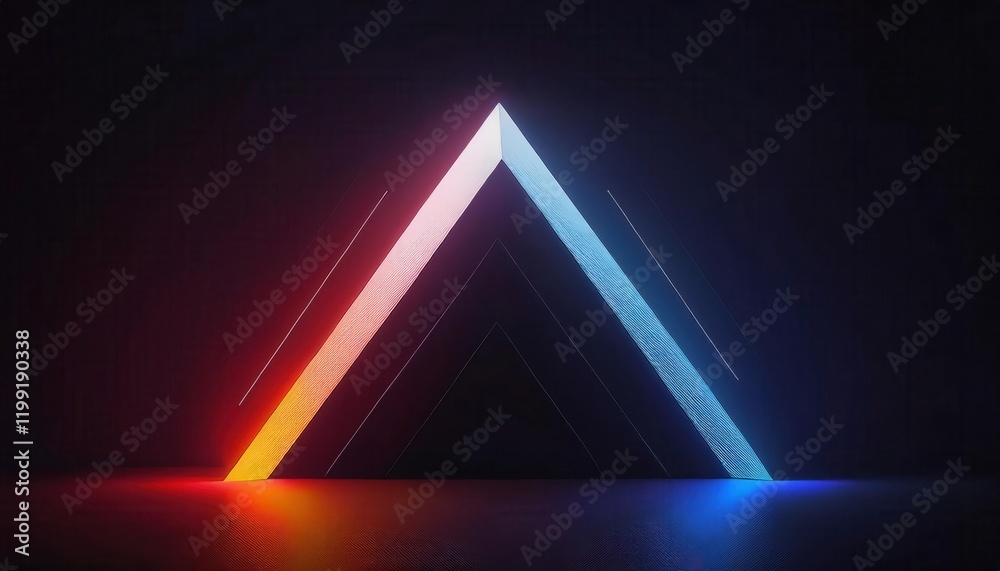 Aufkleber vivid neon light pyramid in abstract futuristic symmetry with dark gradient background, ideal for te