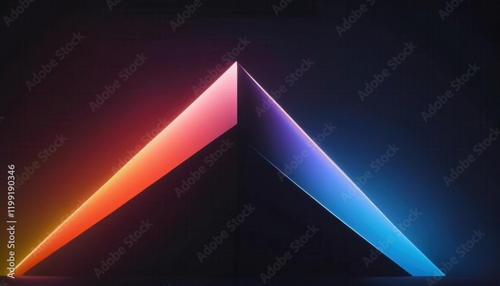 Aufkleber vivid neon light pyramid in abstract futuristic symmetry with dark gradient background, ideal for tech design or digital art concepts
