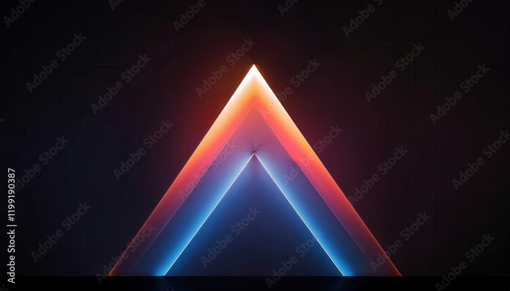 Aufkleber vivid neon light pyramid in abstract futuristic symmetry with dark gradient background, ideal for te